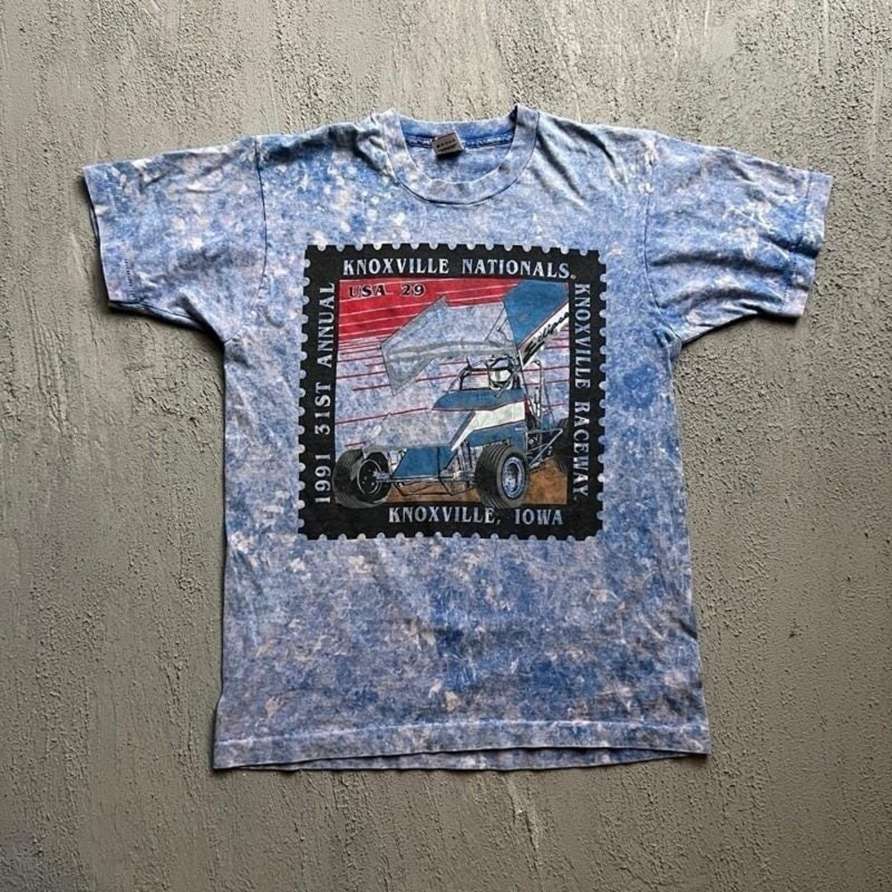 Vintage Knoxville Nationals Dirt Racing Shirt Mens Large Blue 1990s Tie Dye